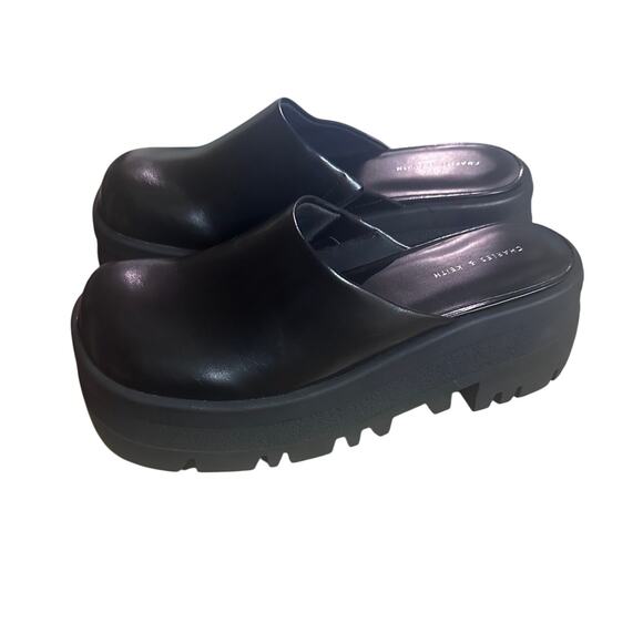 Y2K Charles & Keith Women's Chunky Platform Mules Clogs Black, 9 (39 EU) NEW - Picture 1 of 6